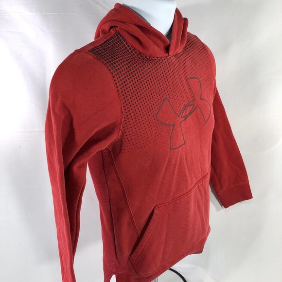 Under Armour Threadborne Hoodie Size Youth Medium Red Hooded Sweatshirt Pullover - Picture 3 of 11
